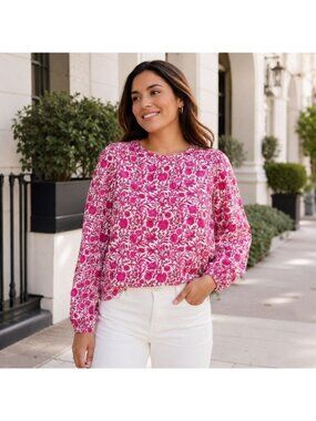 J.Crew Liberty Fabric Pink Floral Ruffle Sleeve Blouse Cottagecore XS